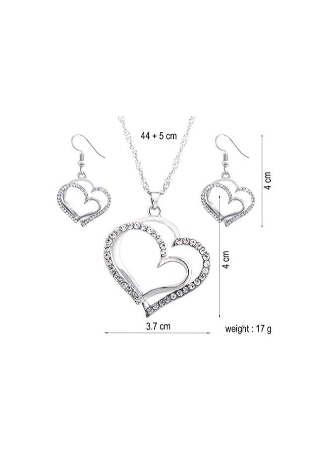 Goolsky Wedding Jewelry Mother's Day Gifts Double Heart Pendant Necklace and Earring Set for Mom Women Bride Bridesmaids  - Image 2