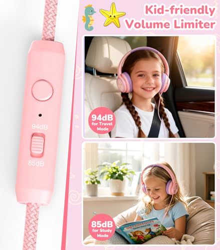 Bywulanda USBC Kids Headphones with Mic Safe Volume Limiter 8594dB Adjustable Headband Foldable Wired Headphones for Boys Girls Over Ear Headphones for SchoolChromebookTabletLaptopTravel - Image 3