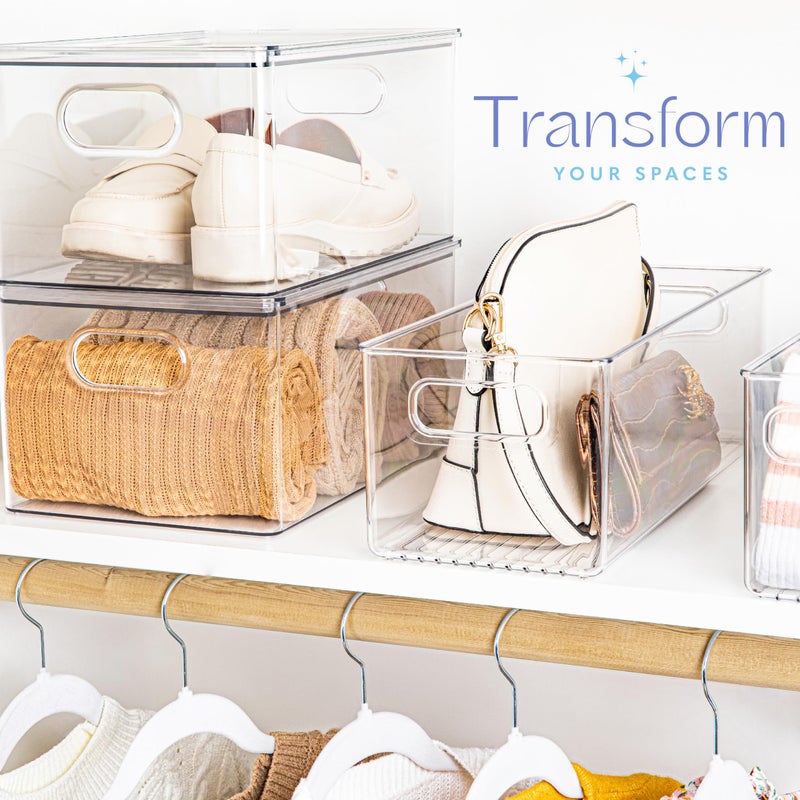PrimeBox Plastic Food Storage 2 Pack Clear Container Bin with Handles for Organizing Kitchen, Pantry, Refrigerator, Freezer, Pantry, Cabinet, Closet, Bathroom. 16â€x6â€x5â€ - Image 5