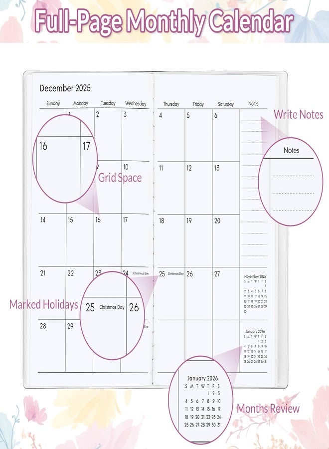 KONVINIT Pocket Calendar 2026-2027, Floral 2026-2027 Monthly Planner - 3.7" x 6.7" - Runs from January 2026 Until December 2027, 2026 Pocket Calendar with PVC Cover for Organizing & Planning - Image 2