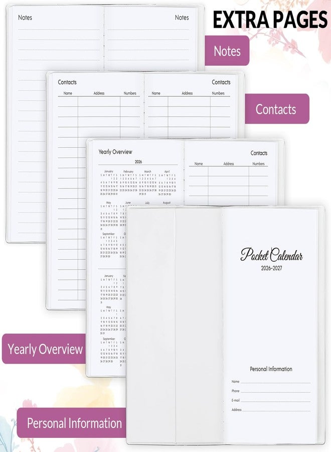 KONVINIT Pocket Calendar 2026-2027, Floral 2026-2027 Monthly Planner - 3.7" x 6.7" - Runs from January 2026 Until December 2027, 2026 Pocket Calendar with PVC Cover for Organizing & Planning - Image 3