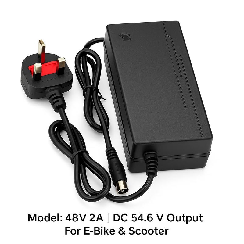 Fukukawa شاحن فوكوكابا® ‎48V 2A للدراجات الكهربائية والسكوترات الكهربائية | خرج ‎DC ‎54.6V ومدخل ‎220V ‎50Hz | شاحن بطارية ليثيوم ذكي مزوّد بقابس بريطاني وحماية متعددة | شحن سريع وآمن لدراجات التوصيل - Image 2