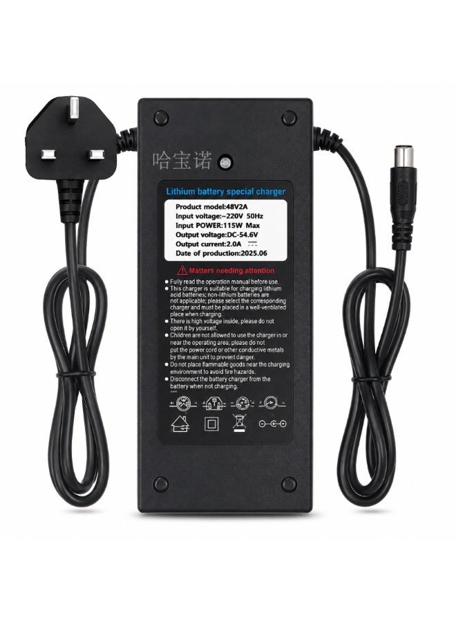 Fukukawa شاحن فوكوكابا® ‎48V 2A للدراجات الكهربائية والسكوترات الكهربائية | خرج ‎DC ‎54.6V ومدخل ‎220V ‎50Hz | شاحن بطارية ليثيوم ذكي مزوّد بقابس بريطاني وحماية متعددة | شحن سريع وآمن لدراجات التوصيل - Image 2