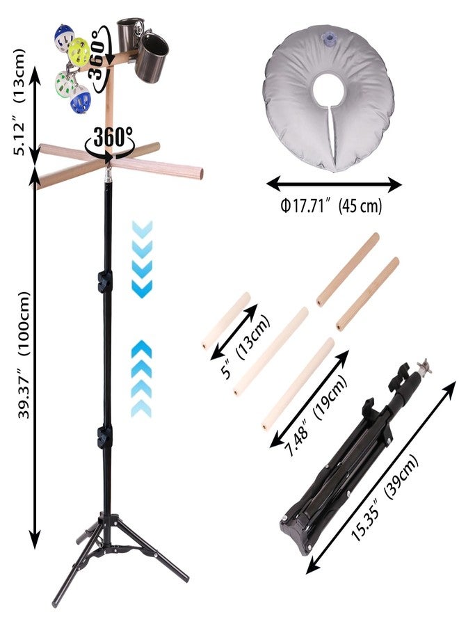 hereex Bird Stand for Inside, Training T-Perch with 15-39 Inch Adjustable Height Tri-pod Base, Parakeet Spinning Perch with Feeding Cups, Water Bag to Add Weight and Stanble Parrot Exercise Stand for Inside - Image 2