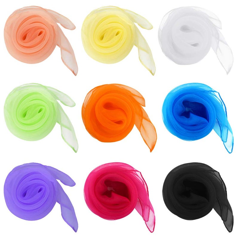 Fengek 9 Pcs Chiffon Scarf 276 Inch Square Solid Color Bandana Handkerchief Ribbon Scarves for Women Girls Multicolor 1