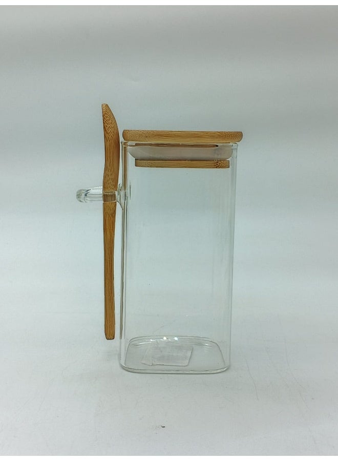 برطمان توابل زجاجي مع غطاء من الخيزران وملعقة - تخزين محكم