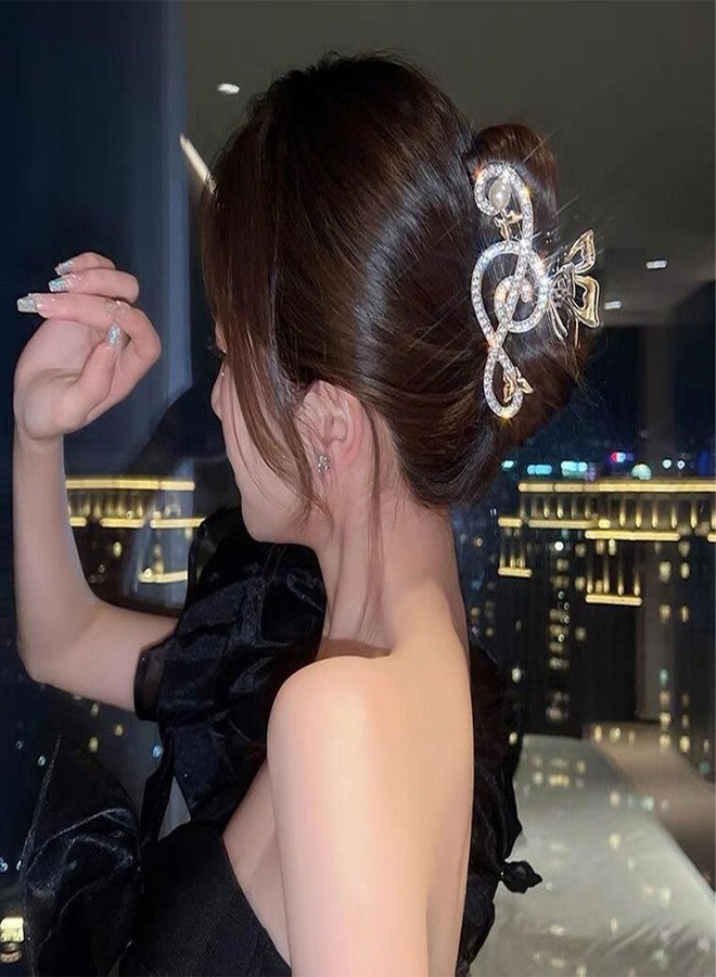 مشابك شعر على شكل فراشة بتصميم نوتة موسيقية - مشبك معدني مانع للانزلاق مزين بأحجار الراين والكريستال - إكسسوارات شعر لطيفة للنساء ذوات الشعر الكثيف - Image 4