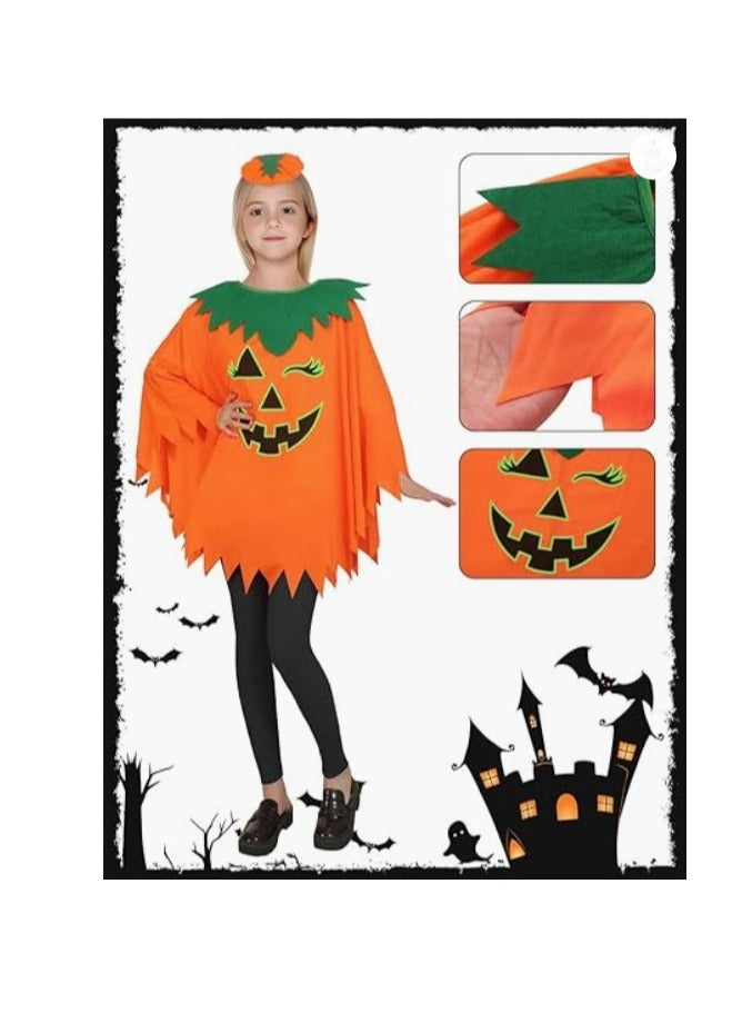 CityRiya-Long Kids Halloween Pumpkin 3 Piece Costume Set - Toddler Girls Pumpkin Cape, Headband & Candy Bag, Cute Adorable Halloween Cosplay Outfit - Image 3