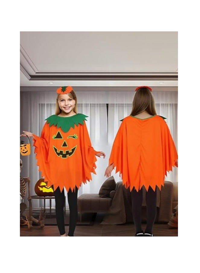 CityRiya-Long Kids Halloween Pumpkin 3 Piece Costume Set - Toddler Girls Pumpkin Cape, Headband & Candy Bag, Cute Adorable Halloween Cosplay Outfit - Image 4