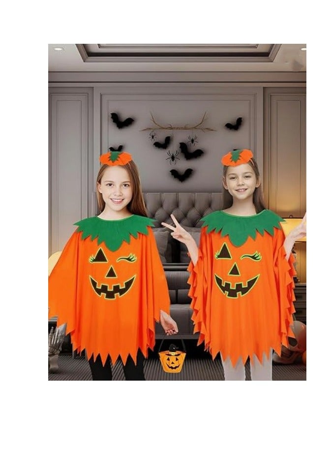 CityRiya-Long Kids Halloween Pumpkin 3 Piece Costume Set - Toddler Girls Pumpkin Cape, Headband & Candy Bag, Cute Adorable Halloween Cosplay Outfit - Image 5
