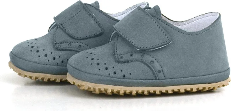 Hapshoe Kids Genuine Leather Gray Velcro Baby Booties Shoes