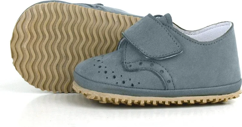 Hapshoe Kids Genuine Leather Gray Velcro Baby Booties Shoes