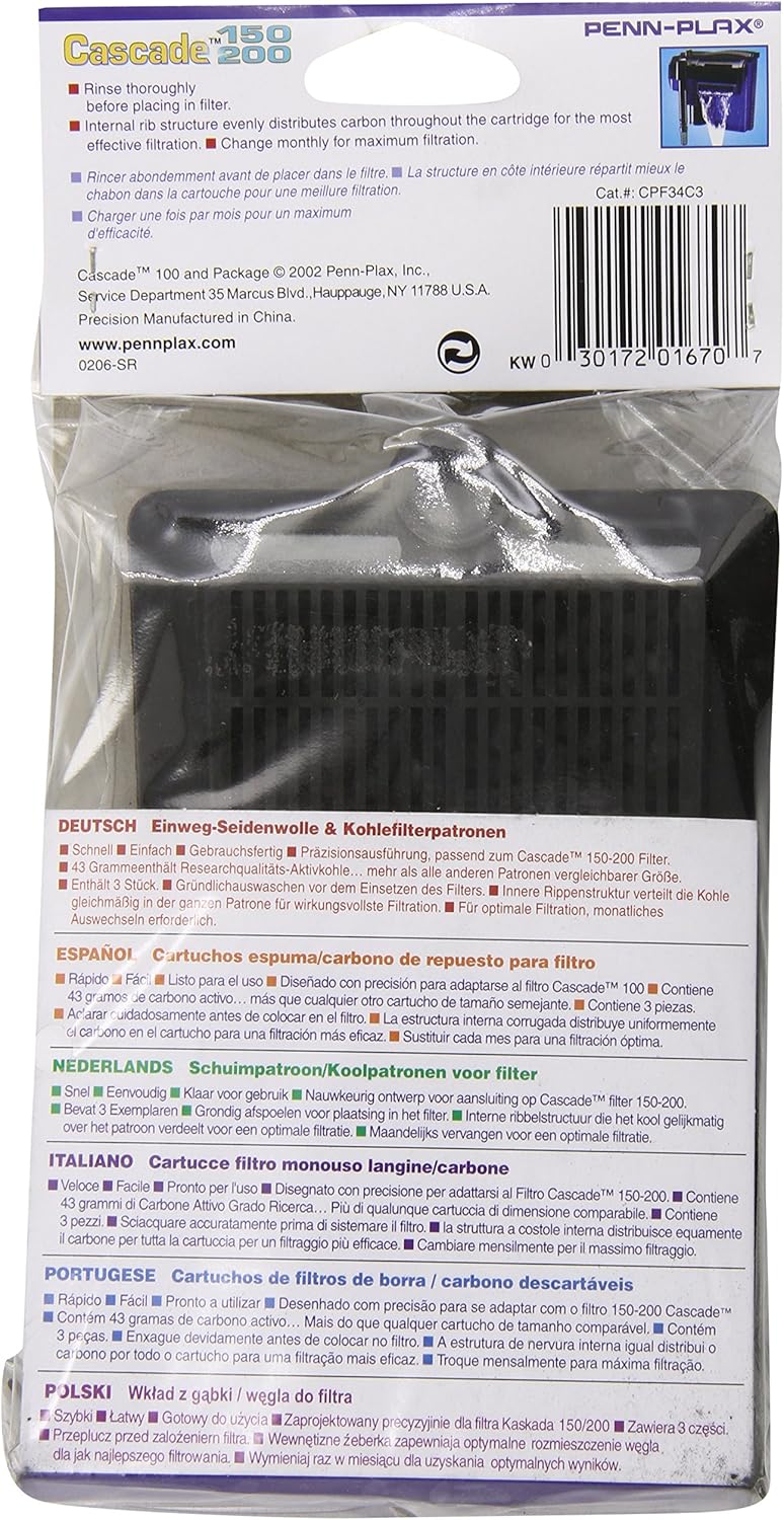 Penn Plax Penn-Plax Cascade 150/200 Filter Cartridges - 3 Pack Replacement for Hang-On Power Filters - Image 2