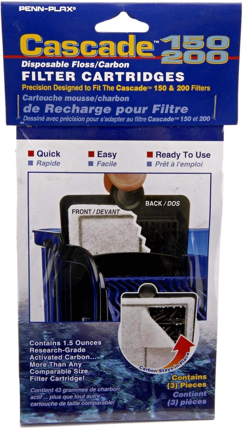 Penn Plax Penn-Plax Cascade 150/200 Filter Cartridges - 3 Pack Replacement for Hang-On Power Filters - Image 1