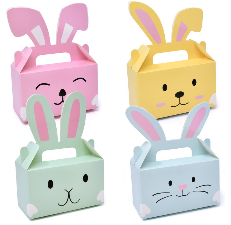 Gift Boutique 24 Pack Easter Treat Boxes Bunny Cardboard Favor Boxes with Handle Bunnies Rabbit Ears Basket Containers Cookie Goody Box Holder for Spring Kids School Classroom Party Decorations - Image 2