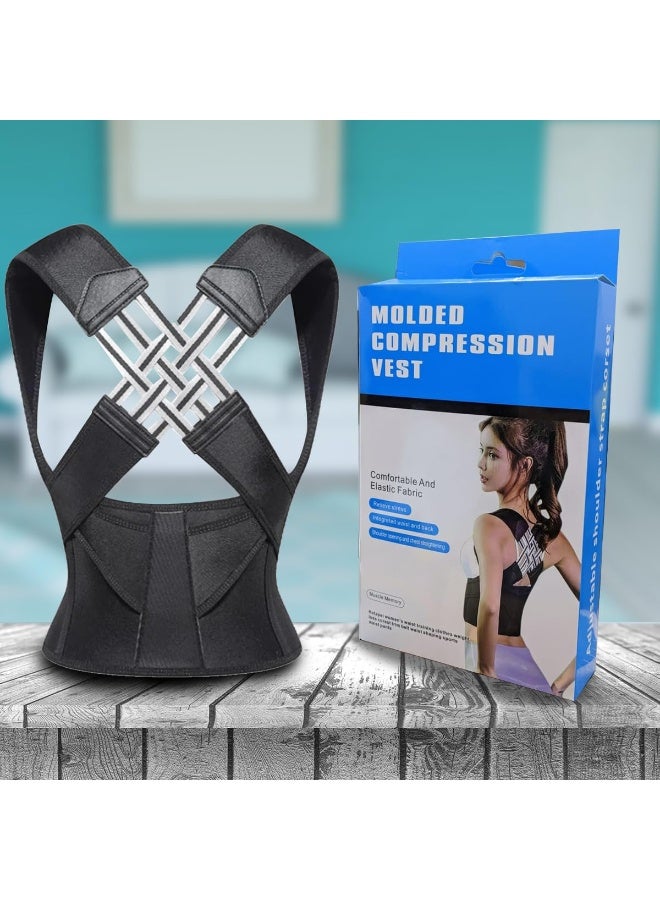 متجر الفرح دعامة ظهر لتصحيح وضعية الجسم، داعم للظهر، سترة ضغط، مشد بحزام كتف قابل للتعديل، للنساء والرجال | حزام قابل للتهوية لتصحيح وضعية الجسم ومحاذاة الجلوس - Image 1