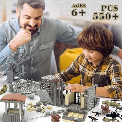 ZHX Military Base Building Block Sets  550pcs War Defence Base with Guard Tower Prison and Air Defence Gun WW2 Army Military Weapon Pack Accessories Kits Brick Toy for Kids - Image 5