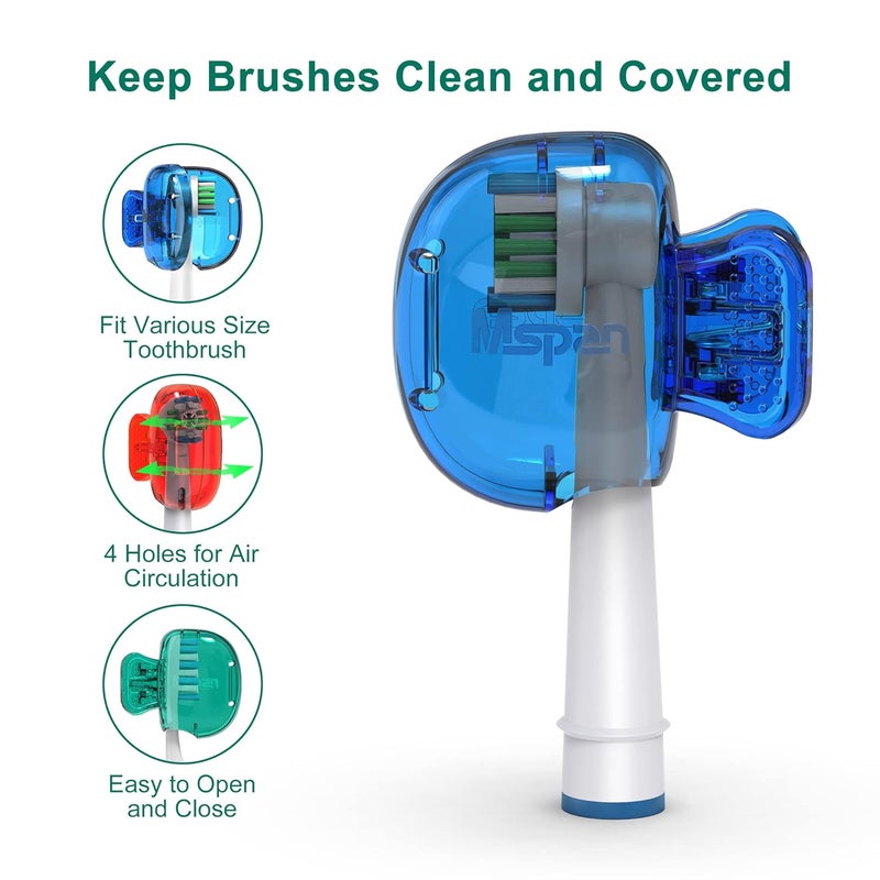 Mspan Toothbrush Head Cover Cap: Tooth Brush Protector Cute Plastic Clip Pod Compatible with Standard & Electric Toothbrush - Travel Case for Traveling & Home - 4 Packs - Image 3