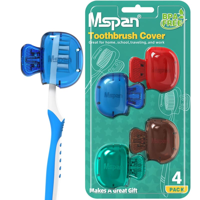 Mspan Toothbrush Head Cover Cap: Tooth Brush Protector Cute Plastic Clip Pod Compatible with Standard & Electric Toothbrush - Travel Case for Traveling & Home - 4 Packs - Image 1