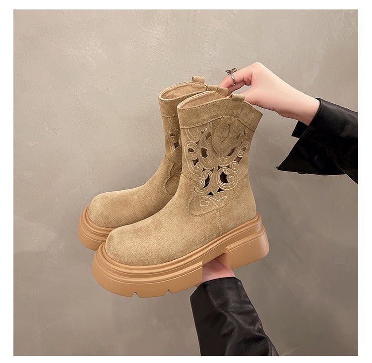 Retro Ethnic Style Trendy Hollow Embroidery Breathable Western Cowboy Boots British Style Casual Versatile - Image 1