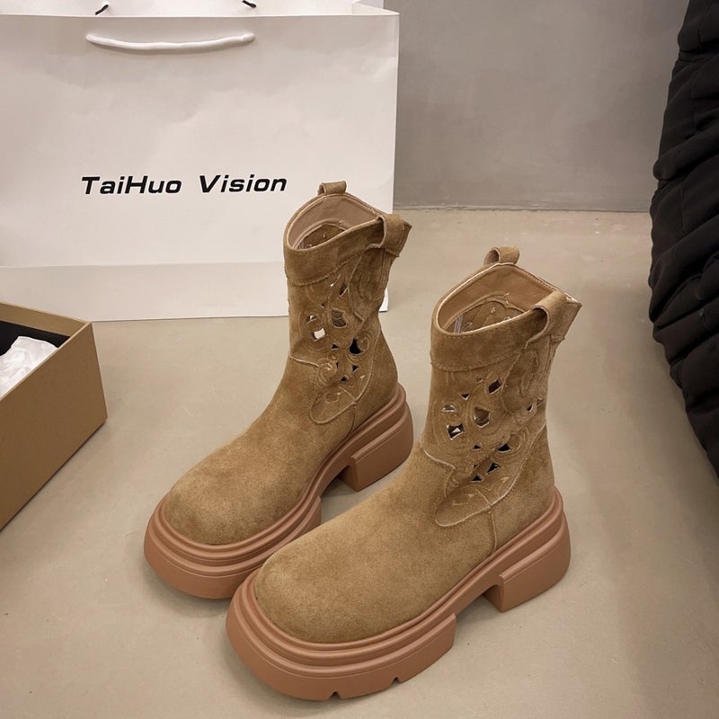 Retro Ethnic Style Trendy Hollow Embroidery Breathable Western Cowboy Boots British Style Casual Versatile - Image 5