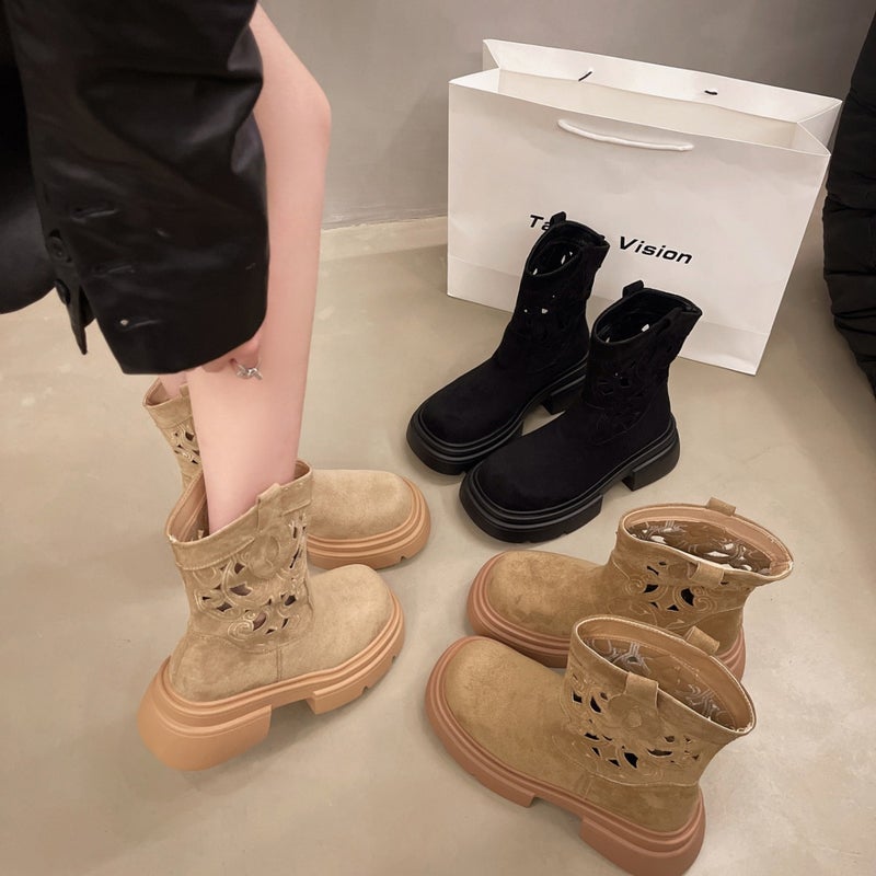 Retro Ethnic Style Trendy Hollow Embroidery Breathable Western Cowboy Boots British Style Casual Versatile - Image 3