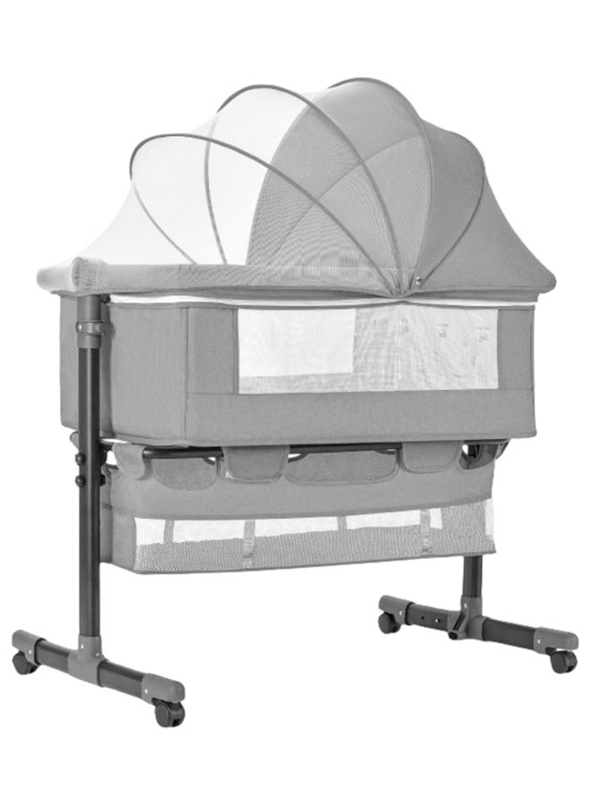 DUNISO Baby Crib，Portable Adjustable Baby Bedside Crib with Large Storage Basket, Travel Crib with Breathable Mosquito Net and Soft Mattress and 360°Swivel Wheels,can be Used Indoors and Outdoors - Image 1