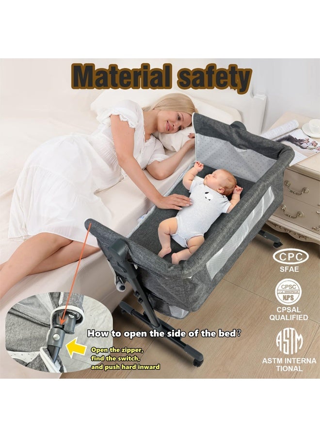 DUNISO Baby Crib，Portable Adjustable Baby Bedside Crib with Large Storage Basket, Travel Crib with Breathable Mosquito Net and Soft Mattress and 360°Swivel Wheels,can be Used Indoors and Outdoors - Image 2