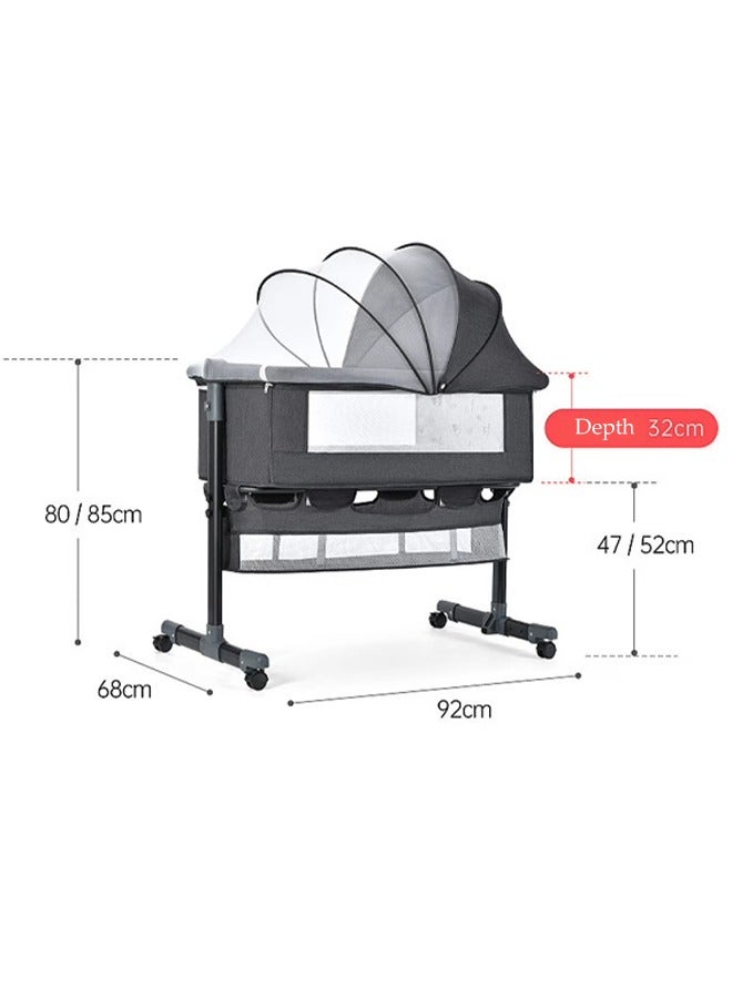 DUNISO Baby Crib，Portable Adjustable Baby Bedside Crib with Large Storage Basket, Travel Crib with Breathable Mosquito Net and Soft Mattress and 360°Swivel Wheels,can be Used Indoors and Outdoors - Image 4