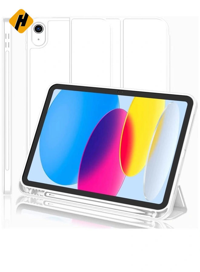 HuHa New iPad 10.9 Inch Case 2022 (10th Gen) - Smart Trifold Stand Case with Pencil Holder, Soft TPU Back, Auto Wake/Sleep - White - Image 1