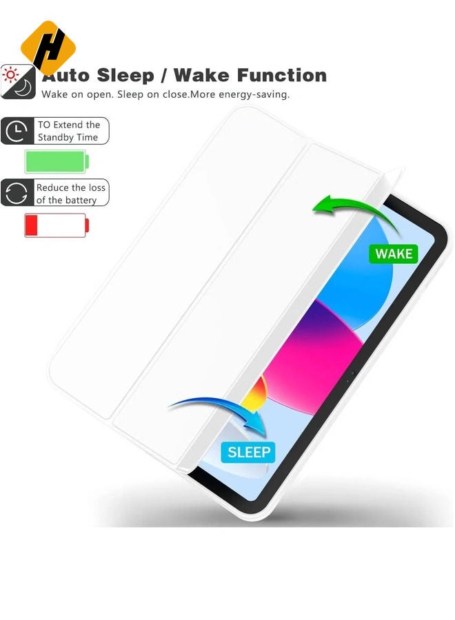 HuHa New iPad 10.9 Inch Case 2022 (10th Gen) - Smart Trifold Stand Case with Pencil Holder, Soft TPU Back, Auto Wake/Sleep - White - Image 2