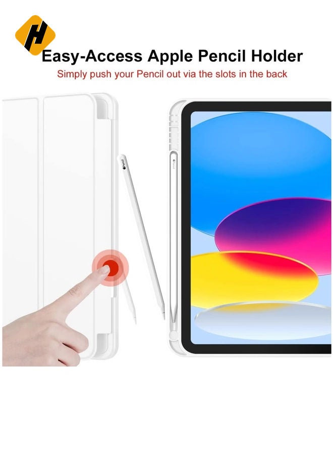 HuHa New iPad 10.9 Inch Case 2022 (10th Gen) - Smart Trifold Stand Case with Pencil Holder, Soft TPU Back, Auto Wake/Sleep - White - Image 3