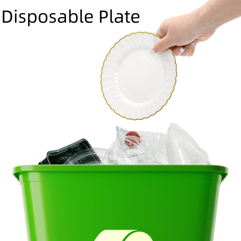 Coloch 50 Pack Gold Plastic Plates, 6 Inch White with Gold Rim Round Disposable Appetizer Dessert Plates for Wedding, Buffet, Party, Catering - Image 5