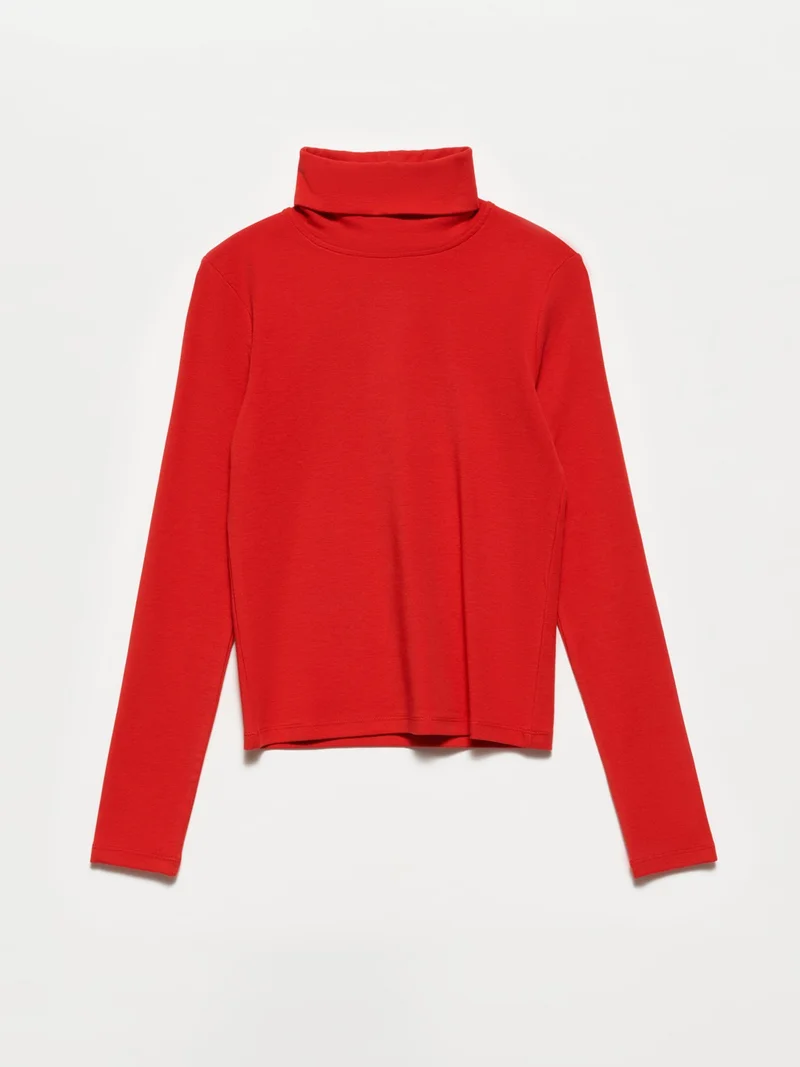Dilvin 50167 Turtleneck Blouse-Red