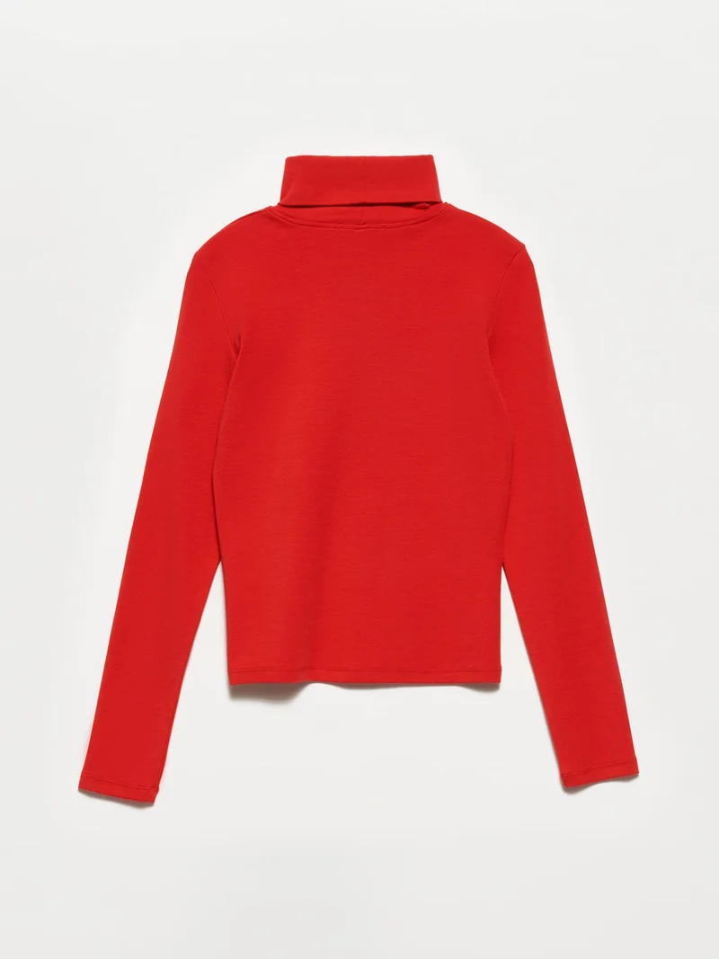 Dilvin 50167 Turtleneck Blouse-Red