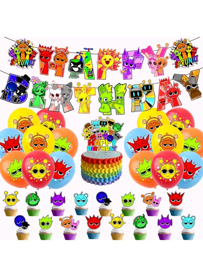Party Cartoon Character Happy Birthday Party Decoration Set with Banner, Balloons, Cake & Cupcake Toppers - Image 1