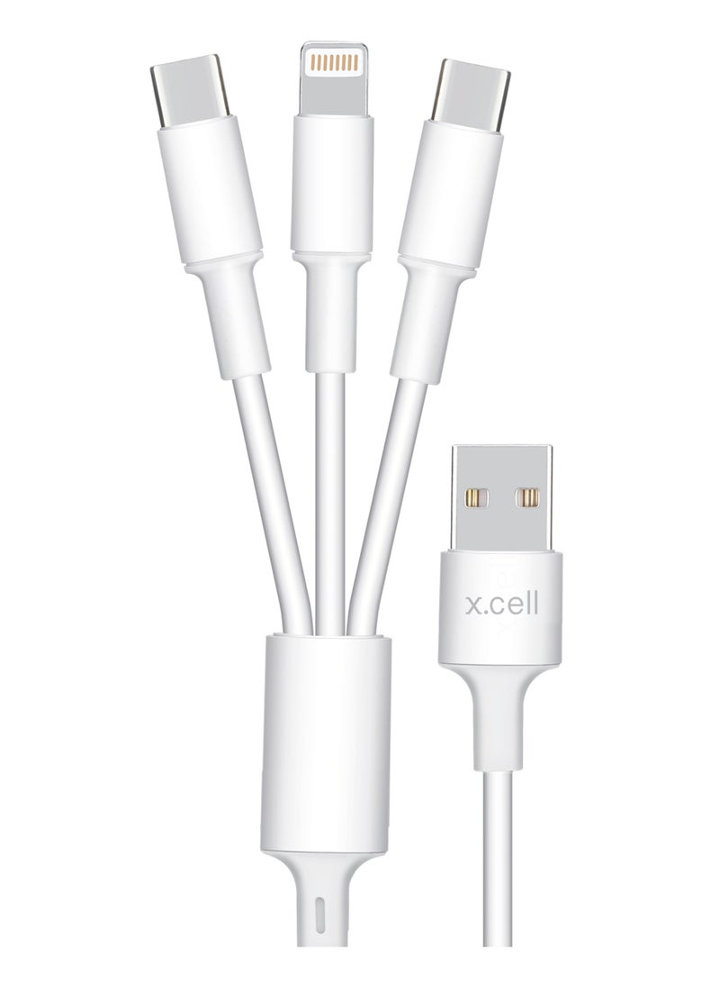 Xcell كابل شحن سريع Xcell بطول 1.5 متر | سعة طاقة 3A | طلاء عازل مقاوم للحرارة | تصميم قوي مدمج | توافق عالمي مع iPhone 15 وSamsung وiPad وMacBook وLaptops – أبيض - Image 1