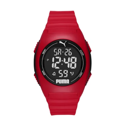 PUMA Unisex Digital Watch With Red Polyurethane Strap - 3 ATM - PU P6014