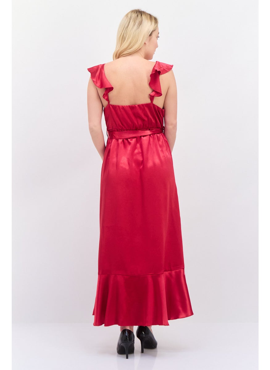 Little Mistress - Maternity Textured Maxi Dress, Maroon - Image 1