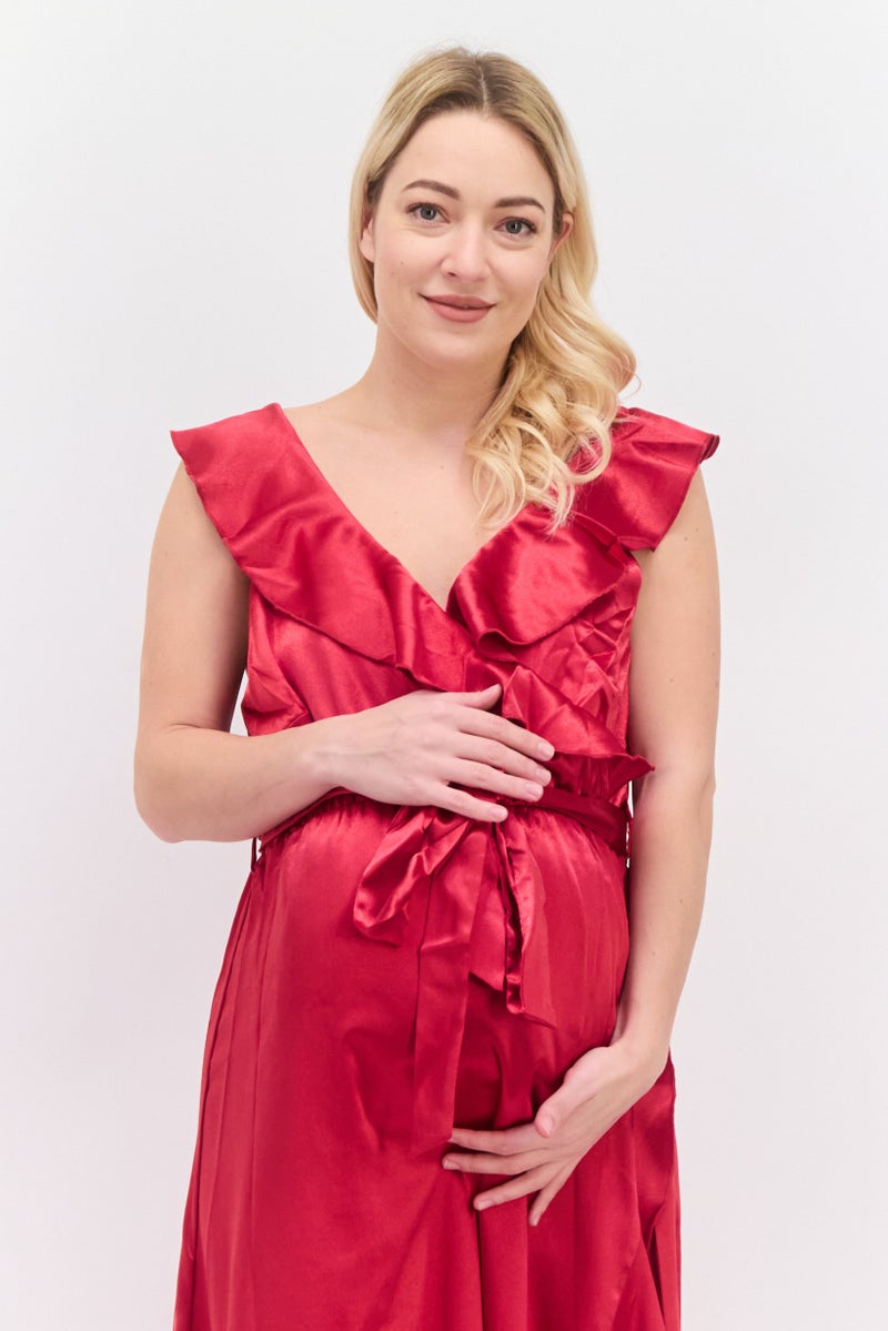 Little Mistress Maternity Textured Maxi Dress, Maroon - Image 2