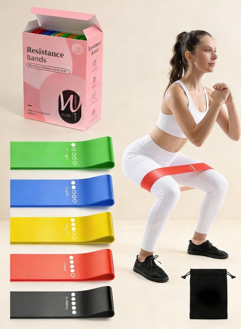 Resistance Bands Set, 5pcs Assorted Pounds Strength Training Exercise Resistance Loops Stretch Bands, Gym Fitness Yoga Workout Resistance Loops Bands for Arm Legs and hips - Image 1