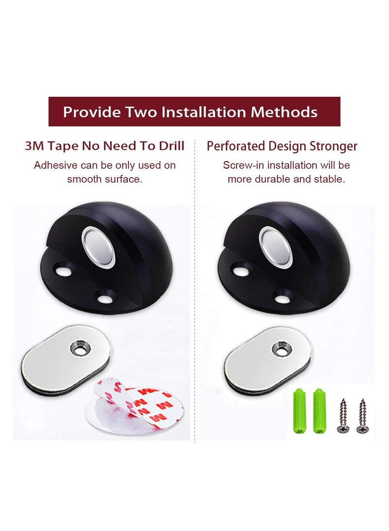 Zikra Magnetic Door Stops Floor Mounted, Strong Magnetic Self Adhesive Magnetic Door Stopper Stainless Steel Door Holder Soft Close Door Magnet Heavy Duty Black Rubber (2 Pack) - Image 4