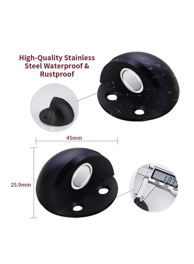 Zikra Magnetic Door Stops Floor Mounted, Strong Magnetic Self Adhesive Magnetic Door Stopper Stainless Steel Door Holder Soft Close Door Magnet Heavy Duty Black Rubber (2 Pack) - Image 3