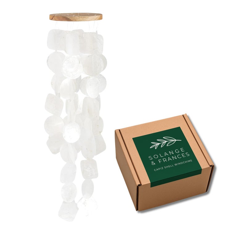 Solange Frances Natural Capiz Shell Wind Chimes for Outside Unique White Elephant Gift Ideas Gifts for Women Who Have Everything Sea Glass Windchimes for Outdoor Decor or House Decor