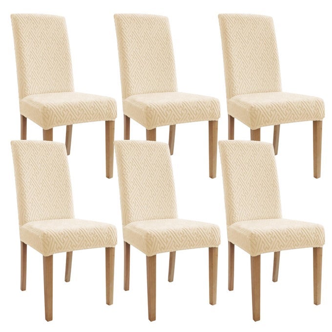 CREAM WHITE CHAIR COVERS SET OF 6 CLASSIC STYLE BREATHABLE MACHINE WASHABLE FOR KITCHEN HOTEL FAMILY DINING ROOM