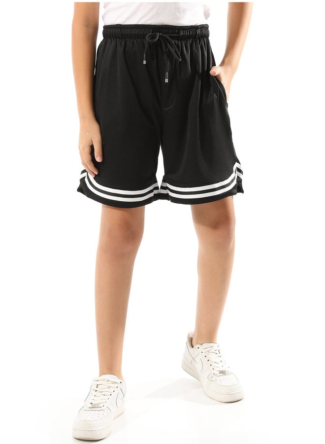 Andora شورت رياضي للأولاد بجيوب جانبية - أسود وأبيض - Image 2