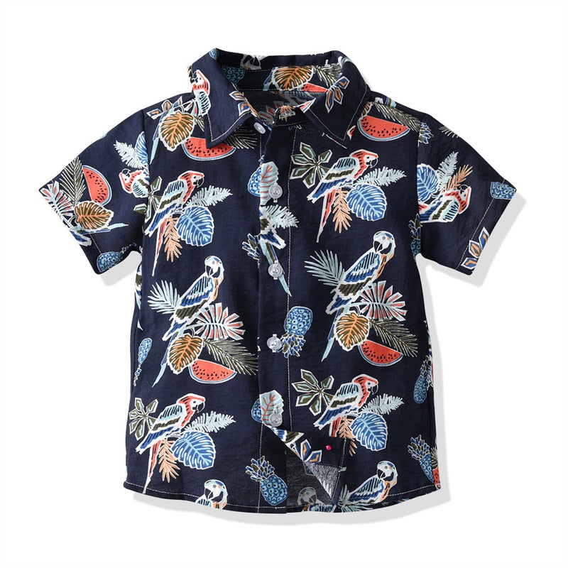 Children'S Wear Lapel Single-Breasted Cute Flower Cardigan Summer Children'S Casual Beach Hawaiian Shirt Baby - Image 1