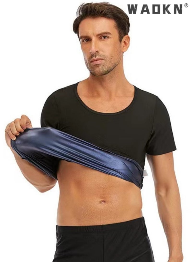 Mens Sauna Vest Tank Top Fitness Body Shaper Slimming Vest Slimming Shapewear Compression Waist Trainer Body Top Shapewear Slimming T-Shirt Short Sleeve Workout Accessories Suit Sauna