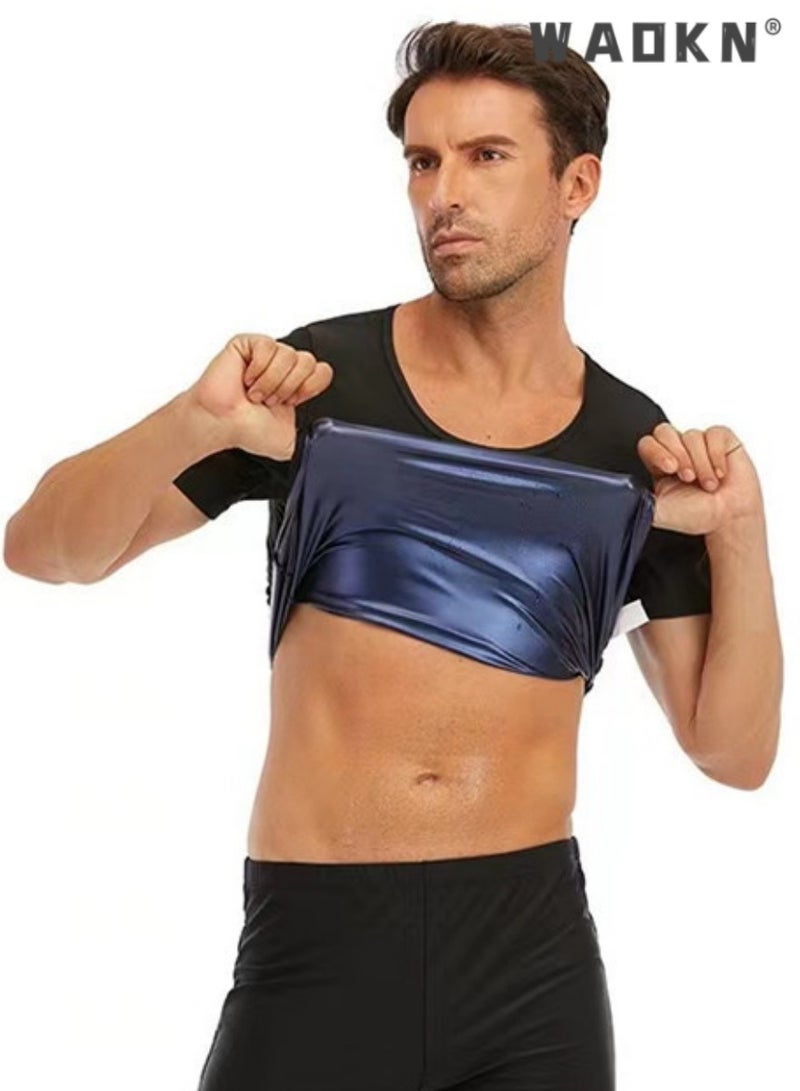 Mens Sauna Vest Tank Top Fitness Body Shaper Slimming Vest Slimming Shapewear Compression Waist Trainer Body Top Shapewear Slimming T-Shirt Short Sleeve Workout Accessories Suit Sauna