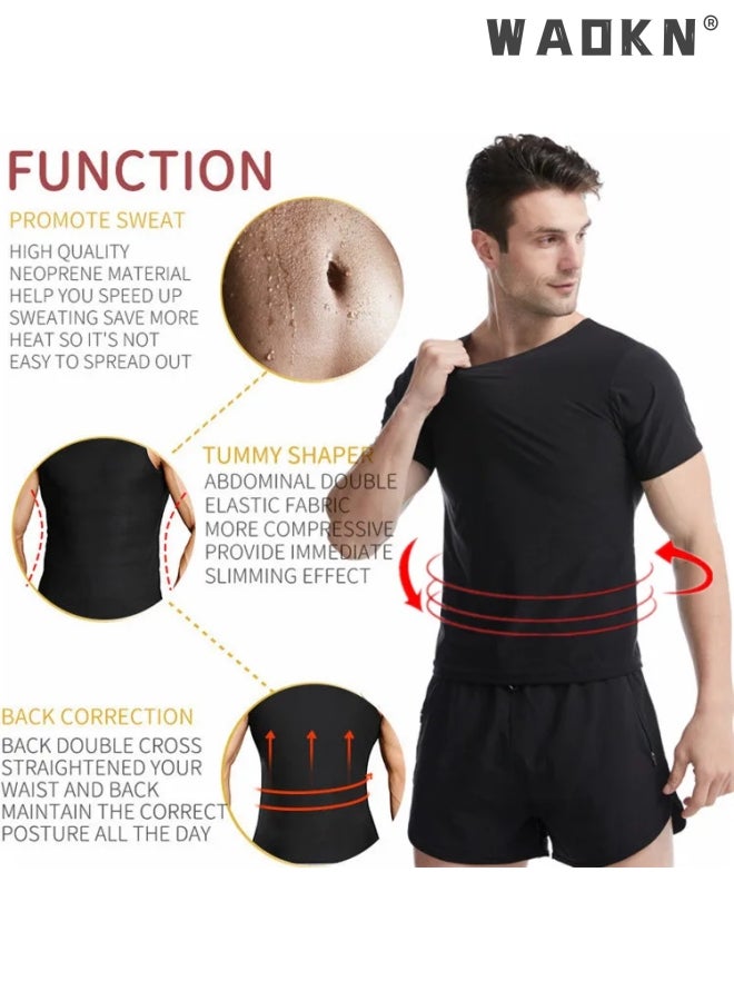 Mens Sauna Vest Tank Top Fitness Body Shaper Slimming Vest Slimming Shapewear Compression Waist Trainer Body Top Shapewear Slimming T-Shirt Short Sleeve Workout Accessories Suit Sauna